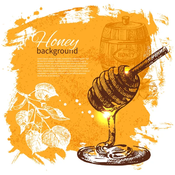 Honey background with hand drawn sketch illustration — Stock Vector