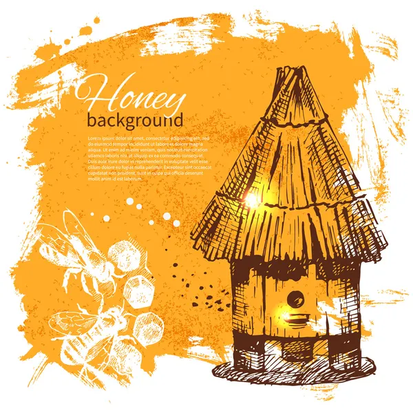 Honey background with hand drawn sketch illustration — Stock Illustration Honey background with hand drawn sketch illustration Vector Graphics