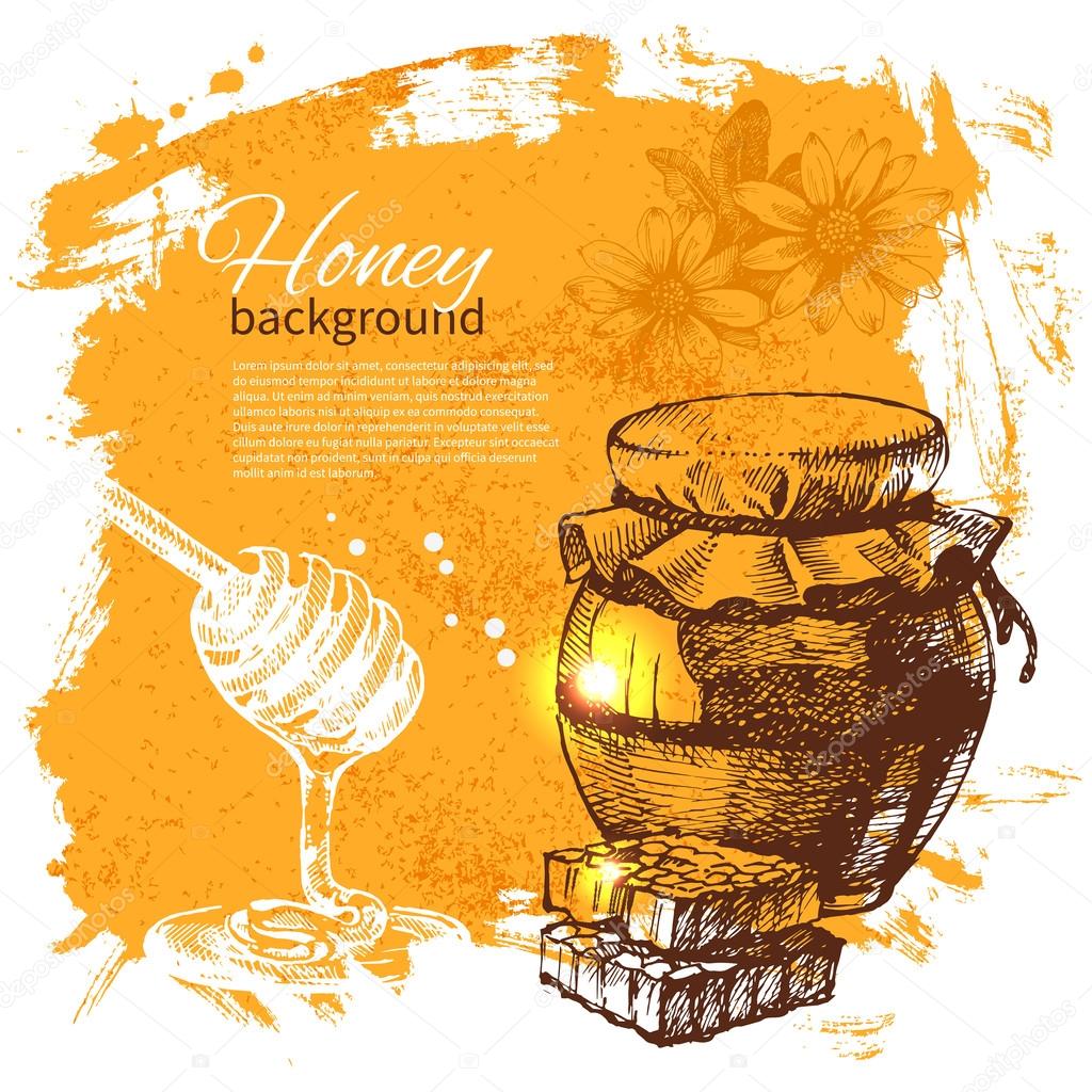 Honey background with hand drawn sketch illustration