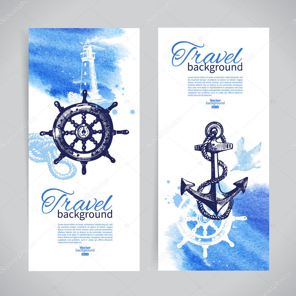 Set of travel banners. Sea nautical design.