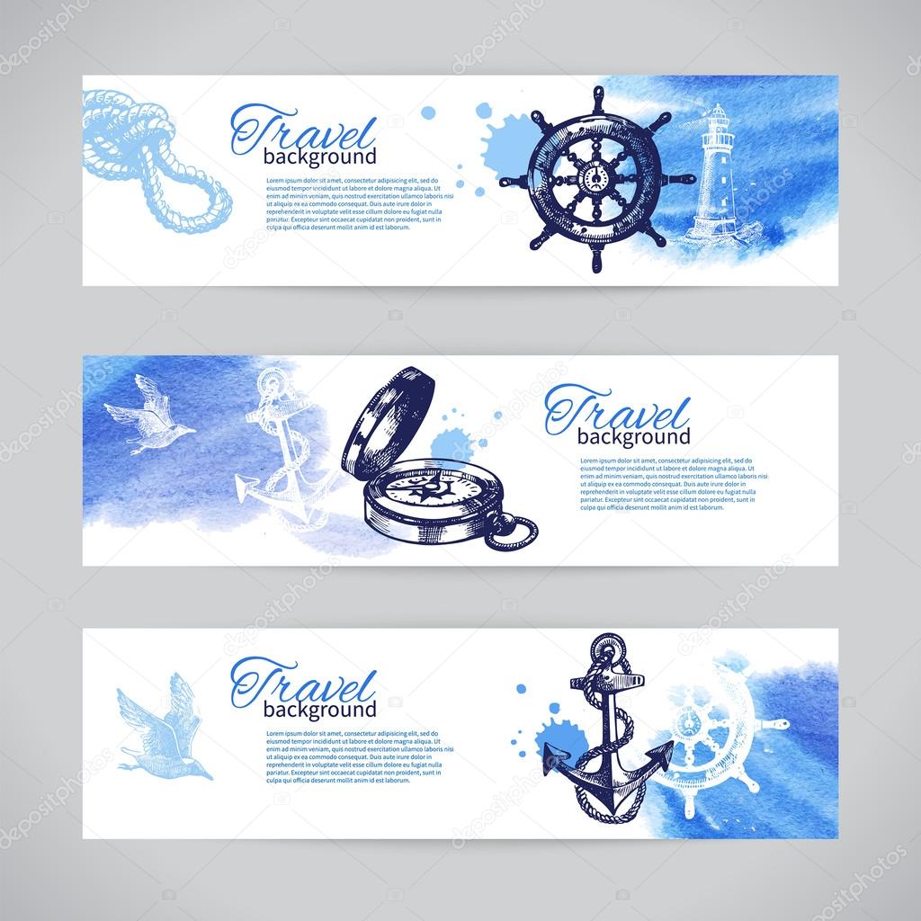 Set of travel banners. Sea nautical design.