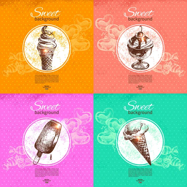 Set of vintage sweet backgrounds. Hand drawn illustration. Menu — Stock Vector