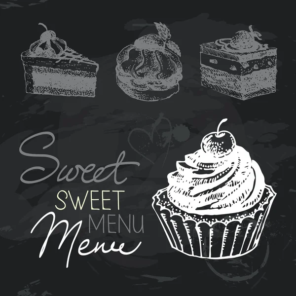 Sweet cakes hand drawn chalkboard design set — Stock Vector