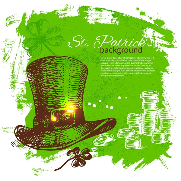 St. Patrick's Day background with hand drawn sketch illustrations — Stock Vector