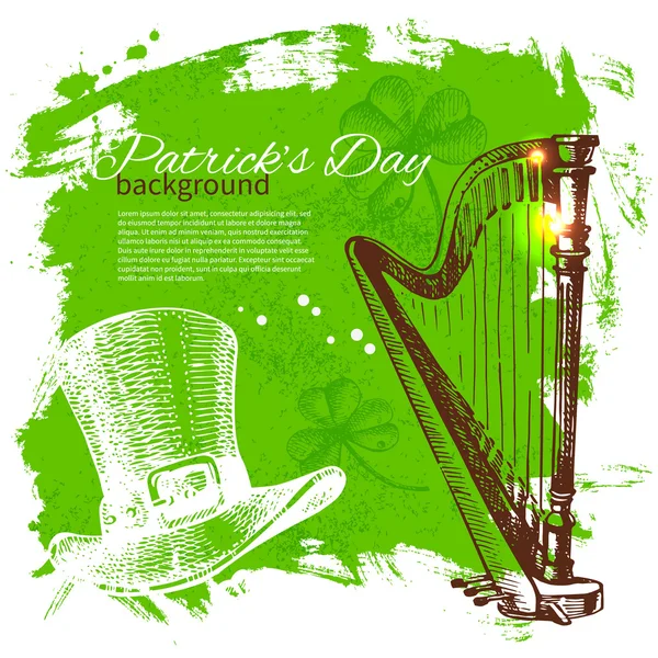 St. Patrick's Day background with hand drawn sketch illustrations — Stock Vector