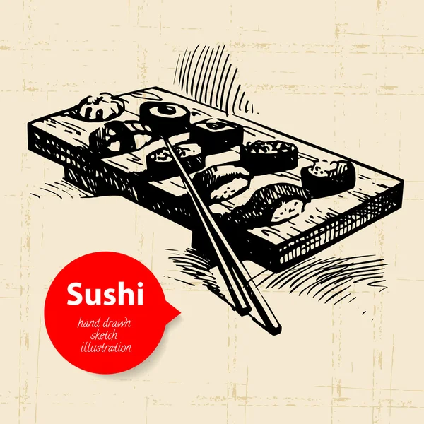 Ilustrasi sushi buatan tangan. Latar belakang Sketch - Stok Vektor
