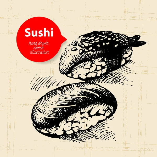 Ilustrasi sushi buatan tangan. Latar belakang Sketch - Stok Vektor