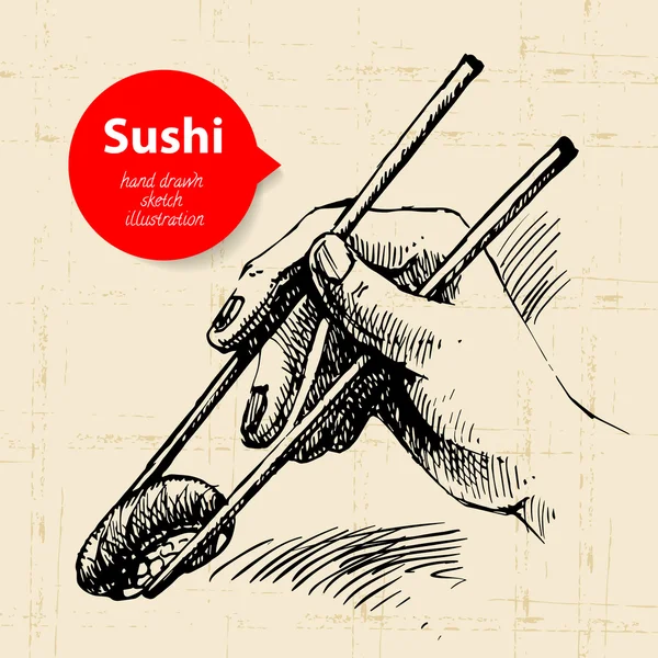 Hand dras sushi illustration. skiss bakgrund — Stock vektor