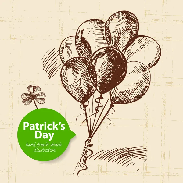 St. Patrick's Day background with hand drawn sketch illustration and bubble banner — Stock Vector