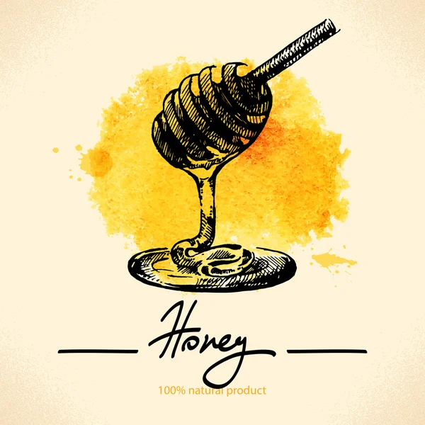 Fondo de miel con boceto dibujado a mano — Vector de stock