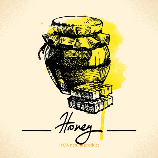 Miel fond avec croquis dessiné à la main — Image vectorielle