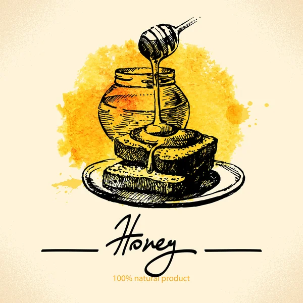 Fondo de miel con boceto dibujado a mano — Vector de stock