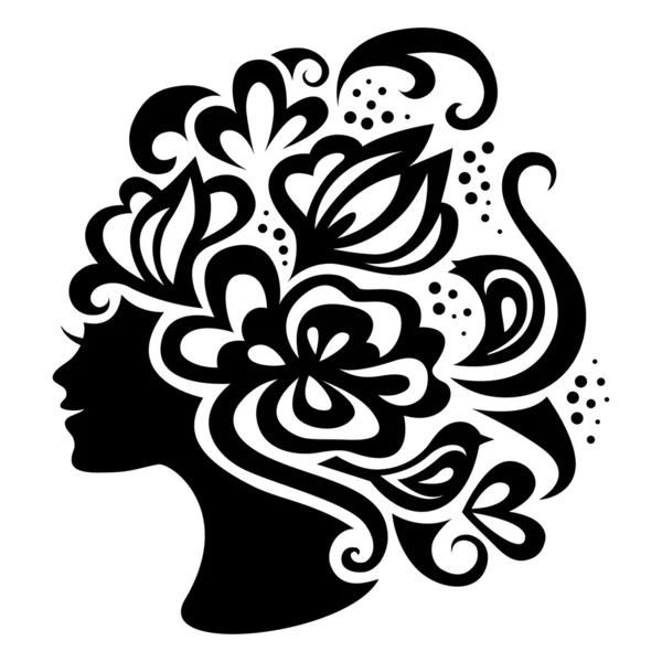 Hermosa silueta de mujer con flores — Vector de stock