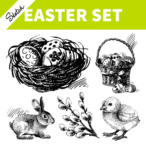 Easter set. Hand drawn sketch illustrations — Stock Vector