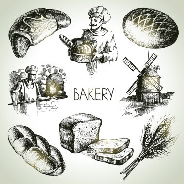 fırın kroki Icon set.
