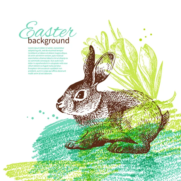 Vintage Easter background with hand drawn sketch illustrations — Stock Vector