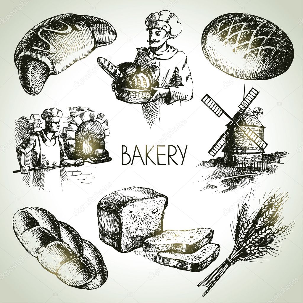Bakery sketch icon set.