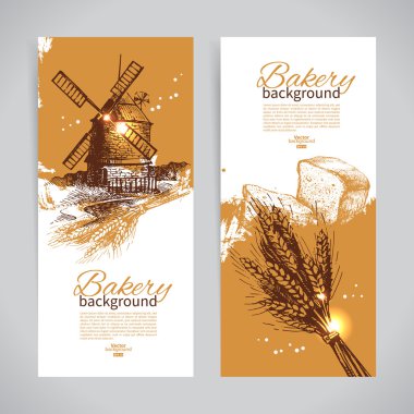 Set of bakery sketch banners.