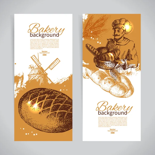 Conjunto de pancartas de bocetos de panadería . — Archivo Imágenes Vectoriales