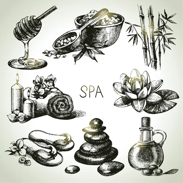 Spa kroki Icon set — Stok Vektör