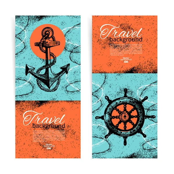 Set di striscioni vintage da viaggio. Design nautico del mare . — Vettoriale Stock