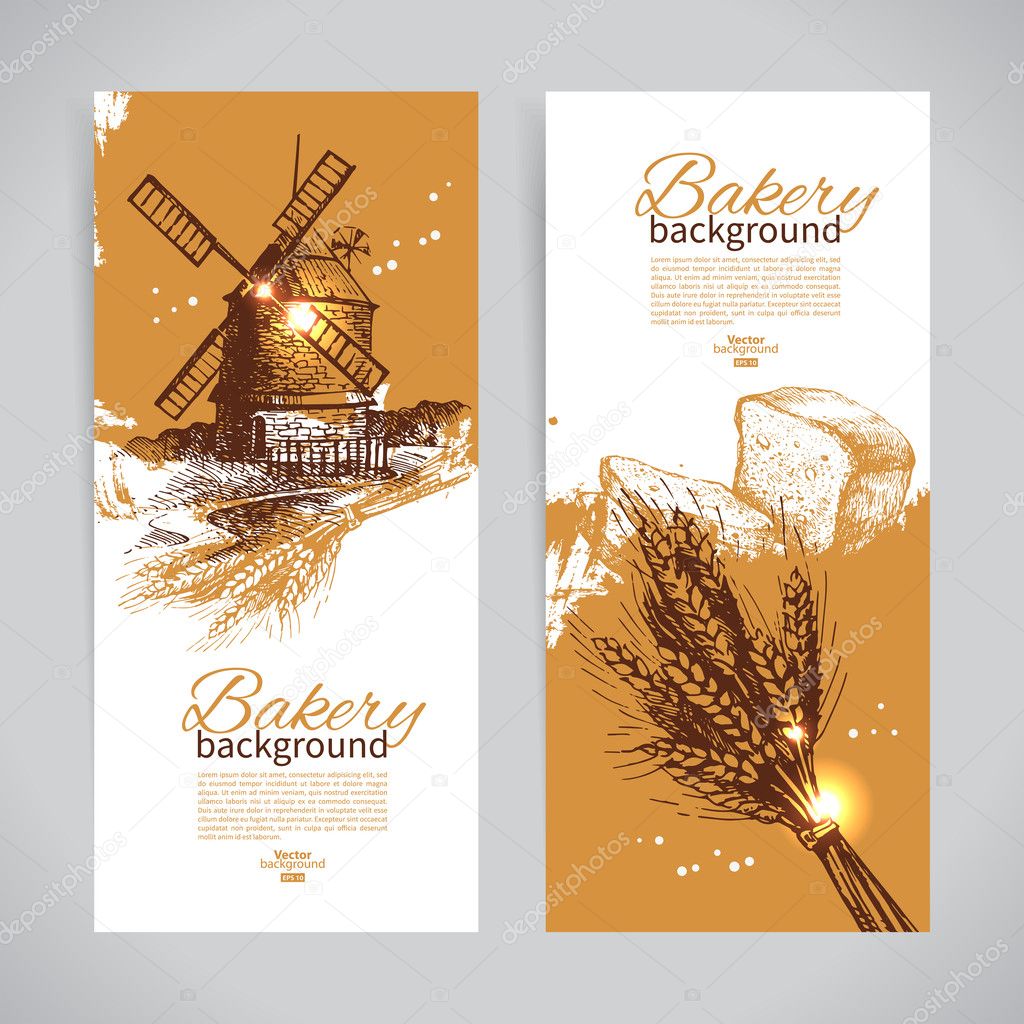 Set of bakery sketch banners.