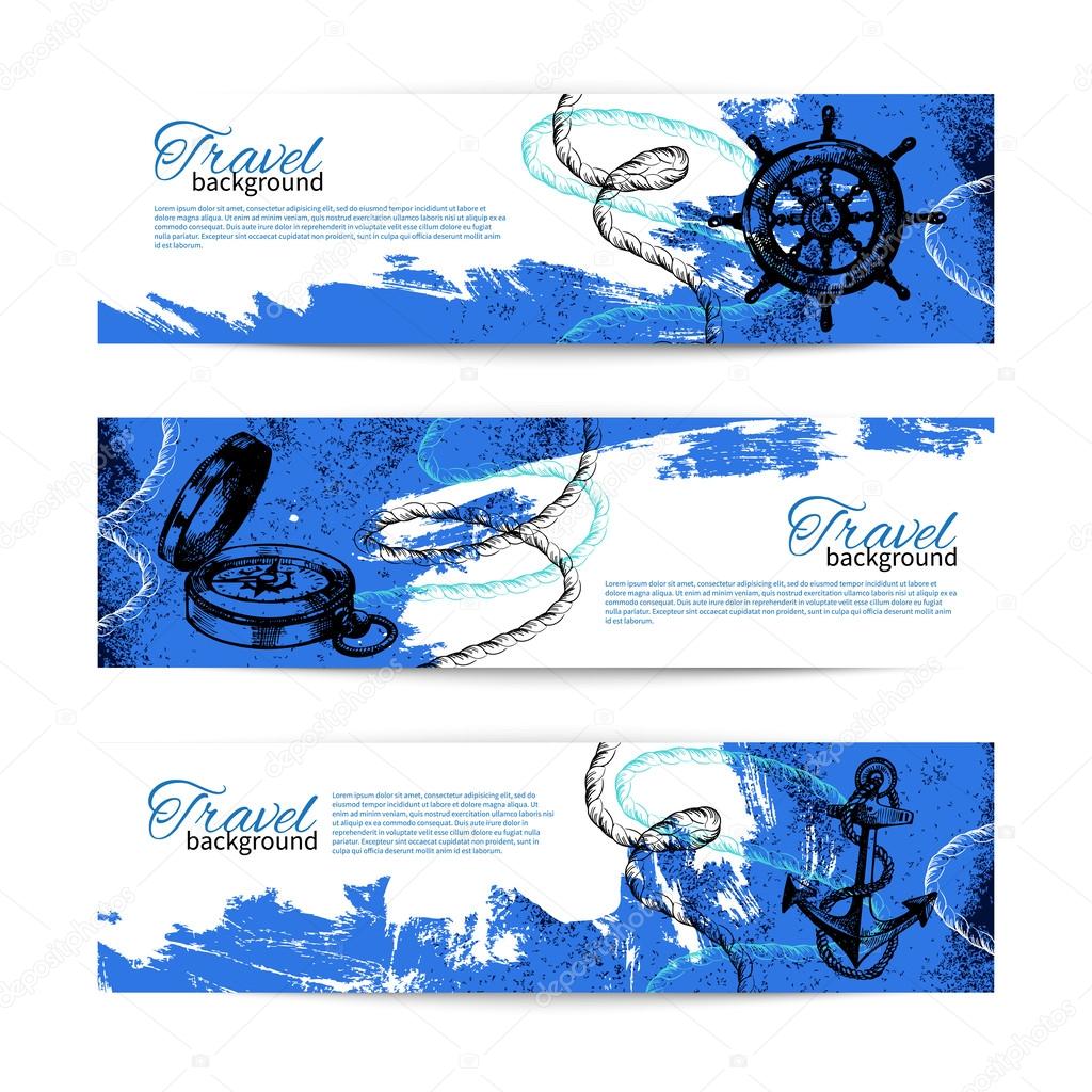 Set of travel vintage banners. Sea nautical design.