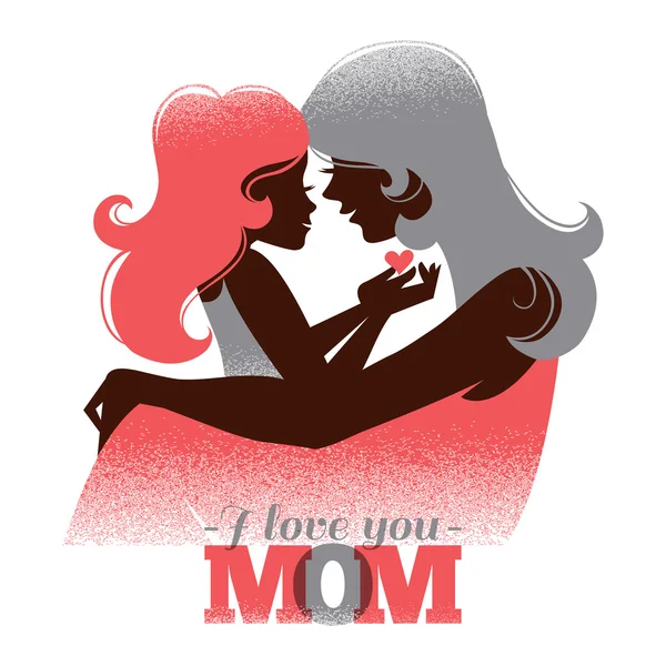 Card of Happy Mother's Day. Mother silhouette with her daughter — Stock Vector