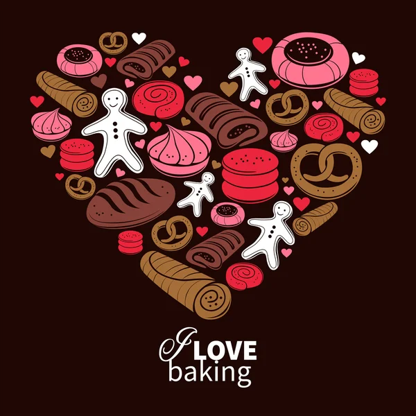 Coeur de bonbons. Ensemble d'icônes de boulangerie sucrée — Image vectorielle