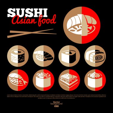 Japan sushi. Asian food.  Flat icon set. clipart