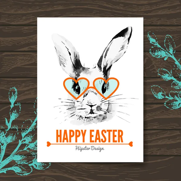 Easter card. Hipster sketch watercolor Easter rabbit. — Stock Vector