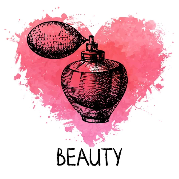 Beauty sketch background with splash watercolor heart — Stock Vector