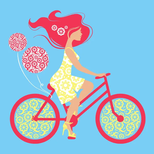 Silhouette de belle fille à vélo — Image vectorielle