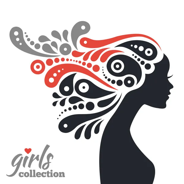 Beautiful woman silhouette. Tattoo of abstract girl hair Stock Vector