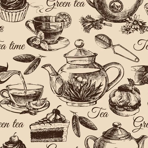 Чай и торт бесшовный шаблон — стоковый вектор