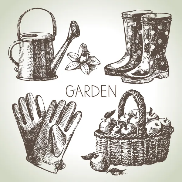 Bosquejo conjunto de jardinería — Vector de stock