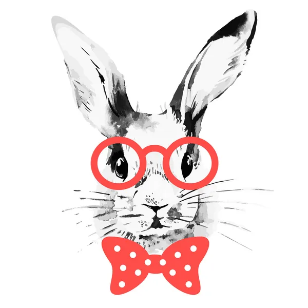 Hipster rabbit. Hand drawn watercolor sketch portrait — Stock Vector