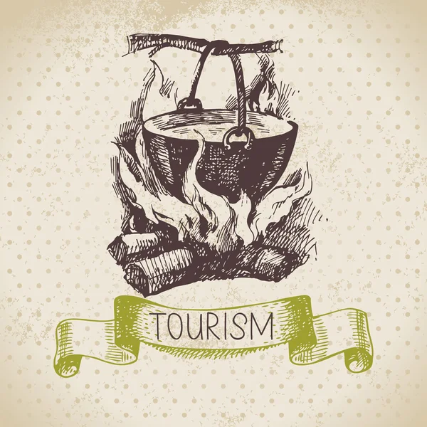 Croquis vintage fond de tourisme — Image vectorielle