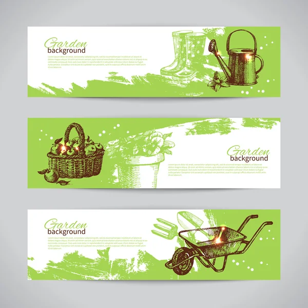 Set of sketch gardening banner templates — Stock Vector