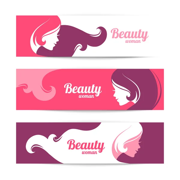 Banners with stylish beautiful woman silhouette — Stock Vector