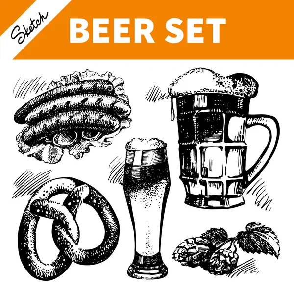 Sketch Oktoberfest set of beer — Stock Vector