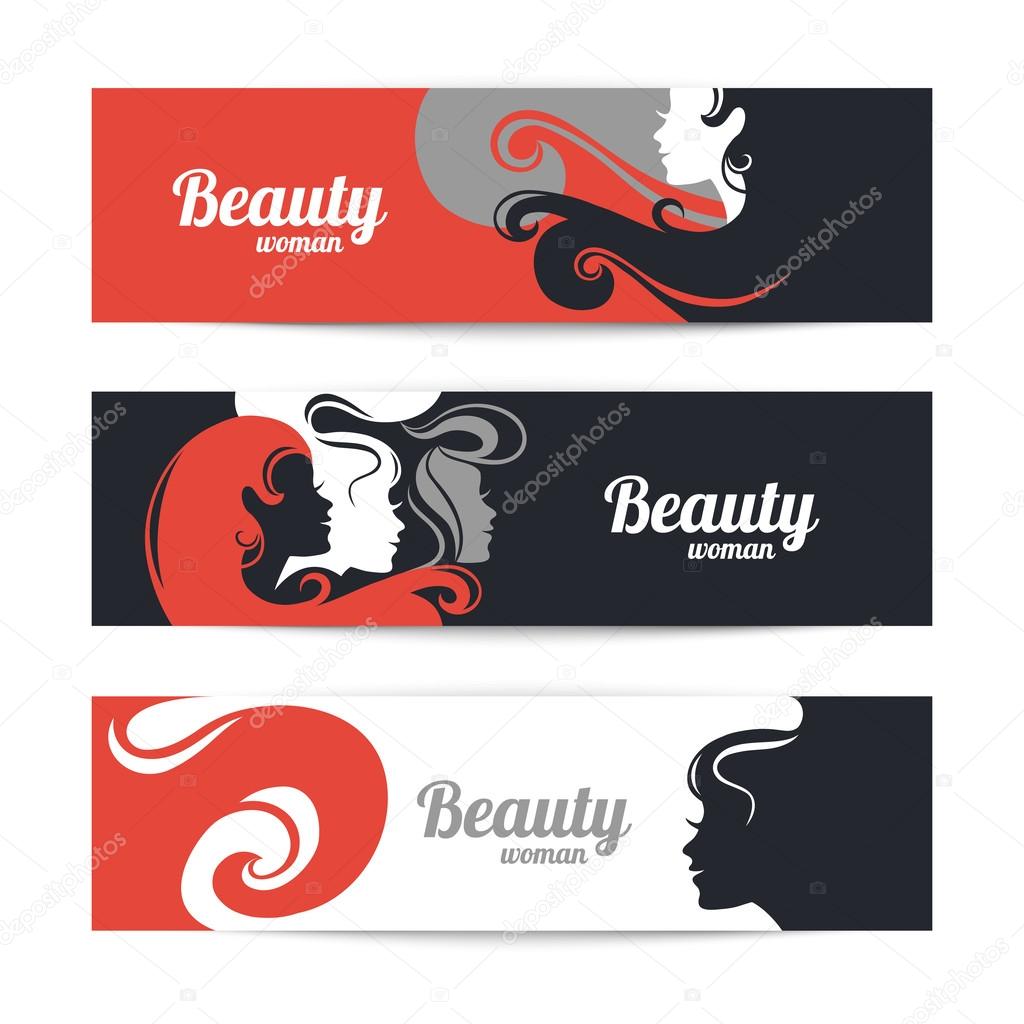 Banners with stylish beautiful woman silhouette