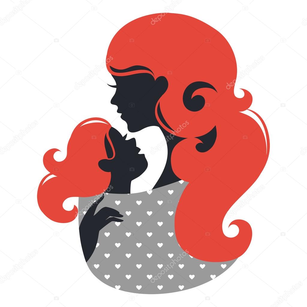 Beautiful mother silhouette with baby in a sling