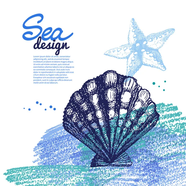 Seashell bakgrund. havet nautisk design. — Stock vektor