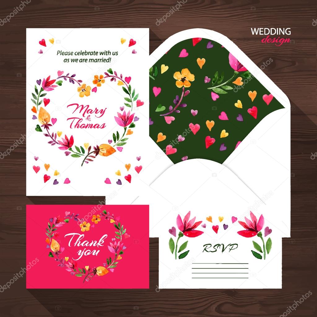 Wedding set with  floral illustration.