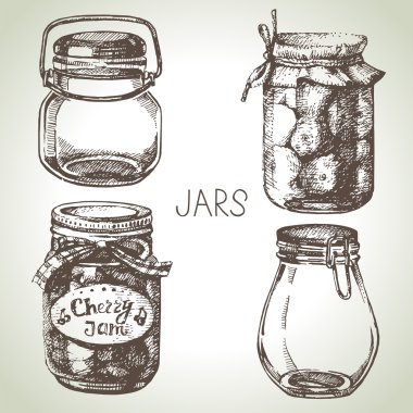 Rustic, mason and canning jars  set. clipart