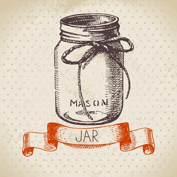 素朴なメイソンと缶詰の jar ファイル. — ストックベクタ