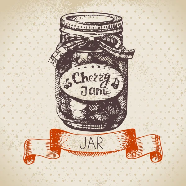 チェリー ジャムと素朴な缶詰の jar ファイル. — ストックベクタ