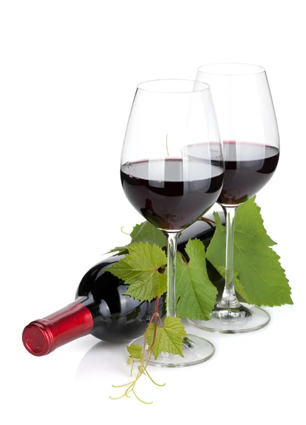 Red wine bottle and glasses — Stock Photo, Image