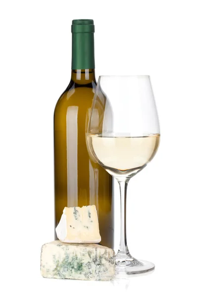 Vinho branco e queijo — Fotografia de Stock